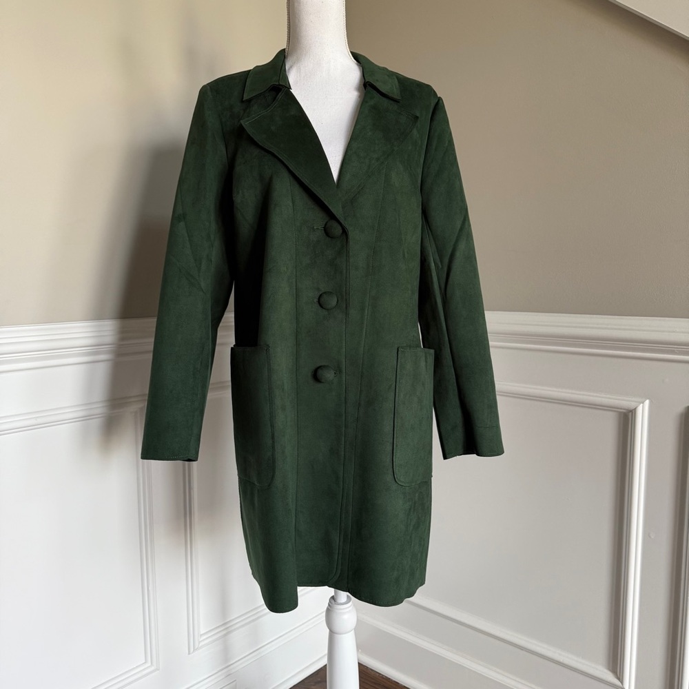 Magaschoni Elegant Green Faux Leather Women's Coat Size Large